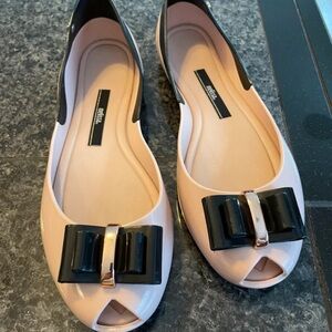 Melissa Blush Flats with Glossy Black Bow